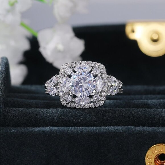 🔥SHINY ROUND CZ SQUARE 925 STERLING SILVER LUXURY WEDDING RINGS FOR WOMEN, L053 - Picture 5 of 7